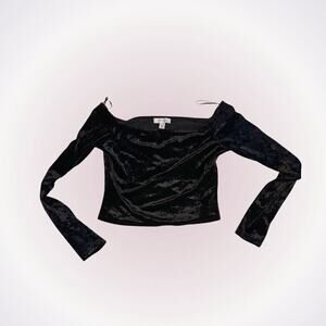 Topshop Black Velvet Off-Shoulder Long Sleeve Top | Sz 6
